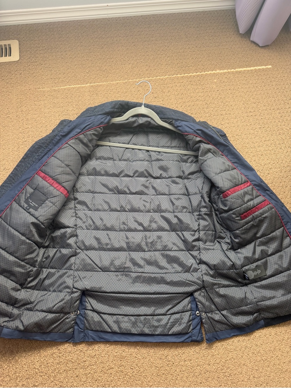 Ted Baker London Men’s Navy Blue Mixed Media Quilted Utility Jacket Size 5 (XL) - Picture 3 of 8